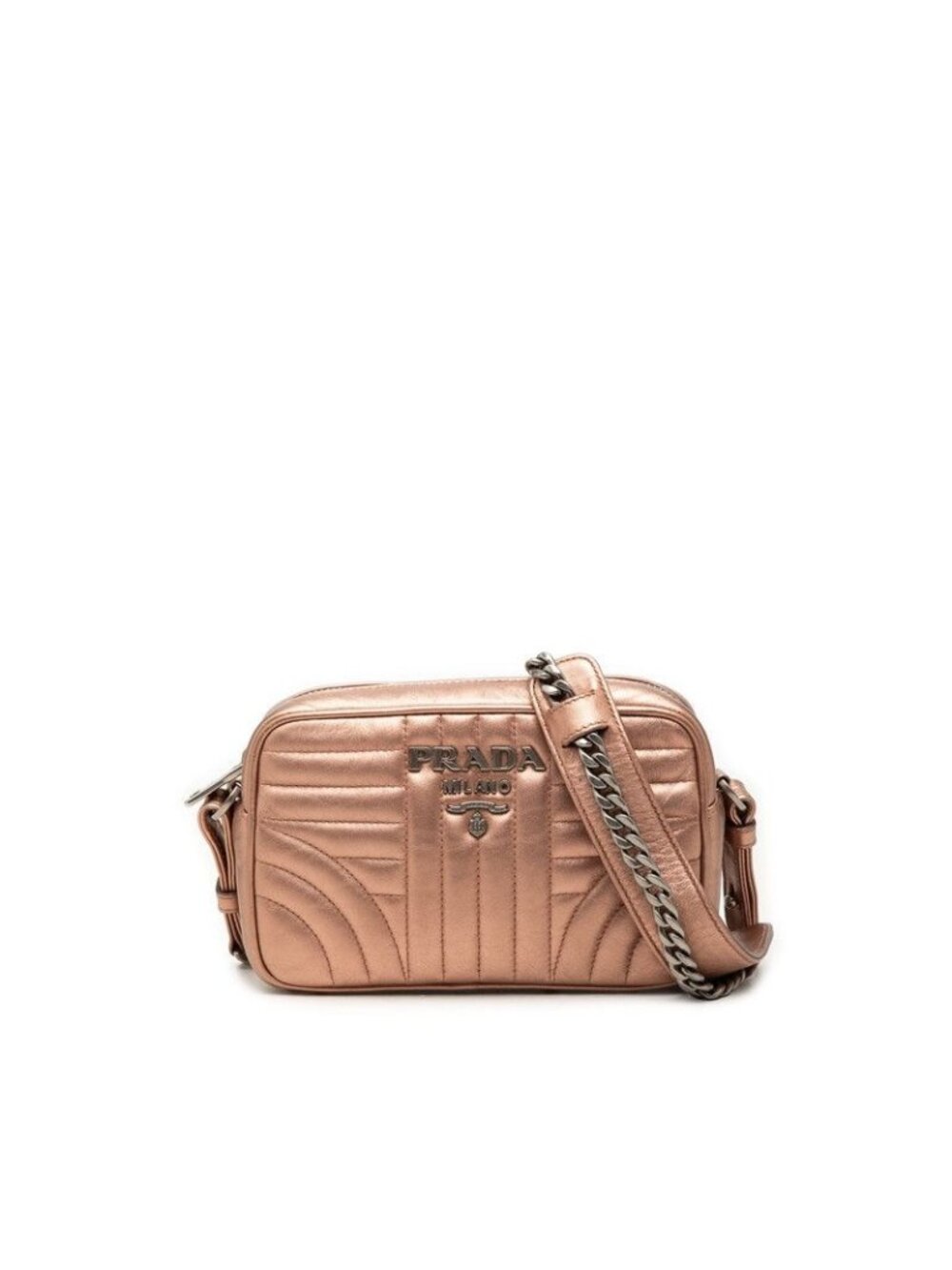 Prada Logo Quilted Chain Shoulder Bag Pink Leather